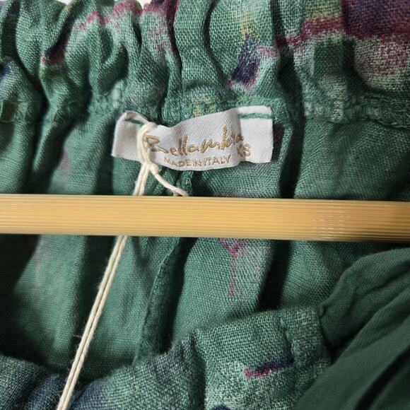 Bellambra Pure Linen Shift Dress sz XS Green Print Sleeveless Tie Neck Italy - Picture 6 of 12